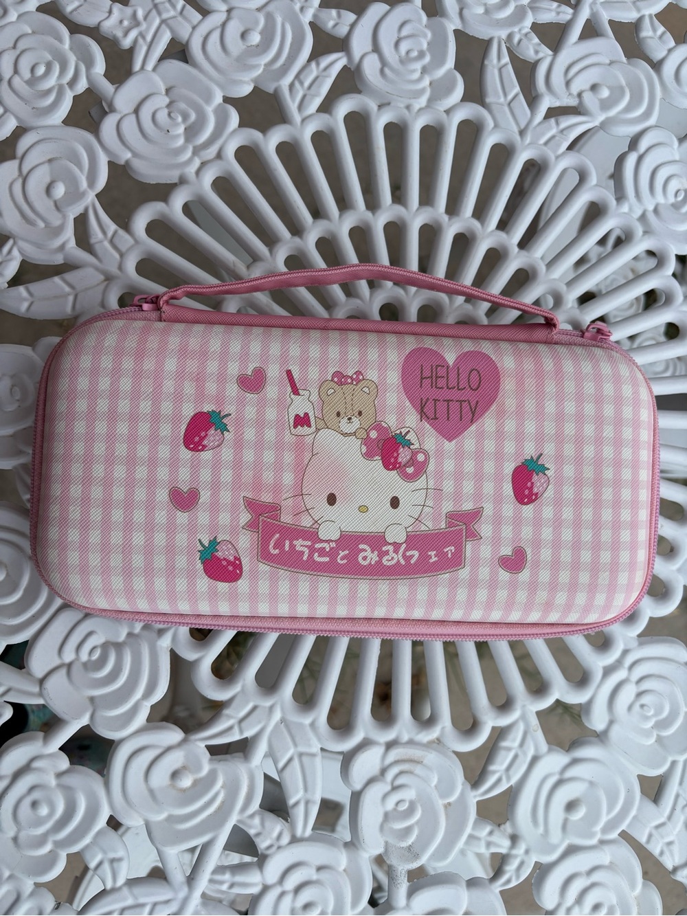 Nintendo Switch Hello Kitty Pink Gingham Strawberry Carry Case